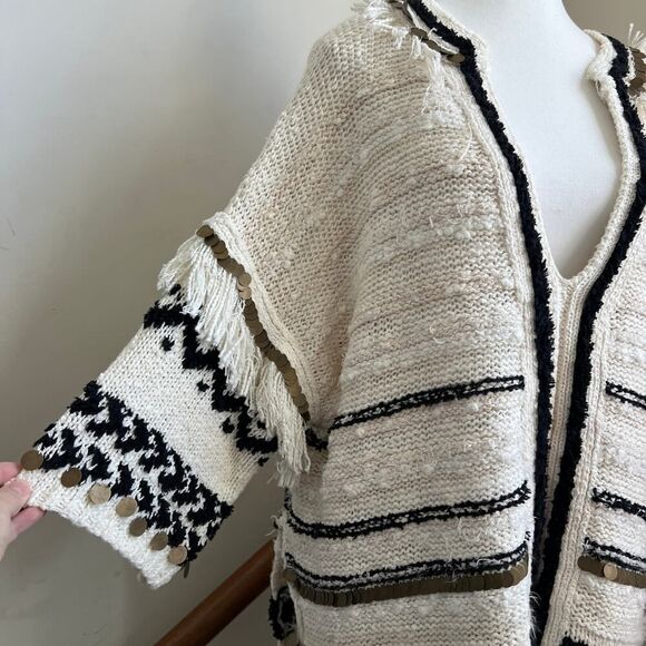 Anthropologie Coastal Boho Oversized Fringe Poncho Sweater Tunic Top NWT NEW - Picture 6 of 12